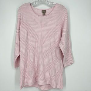 Chico's Light Pink Scoop Neck Ribbed 3/4 Sleeve High-Low Sweater Size 2